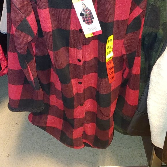 Boston Traders Buffalo Plaid Sherpa Lined Hooded Long Jackets --Red/Black - Picture 4 of 7
